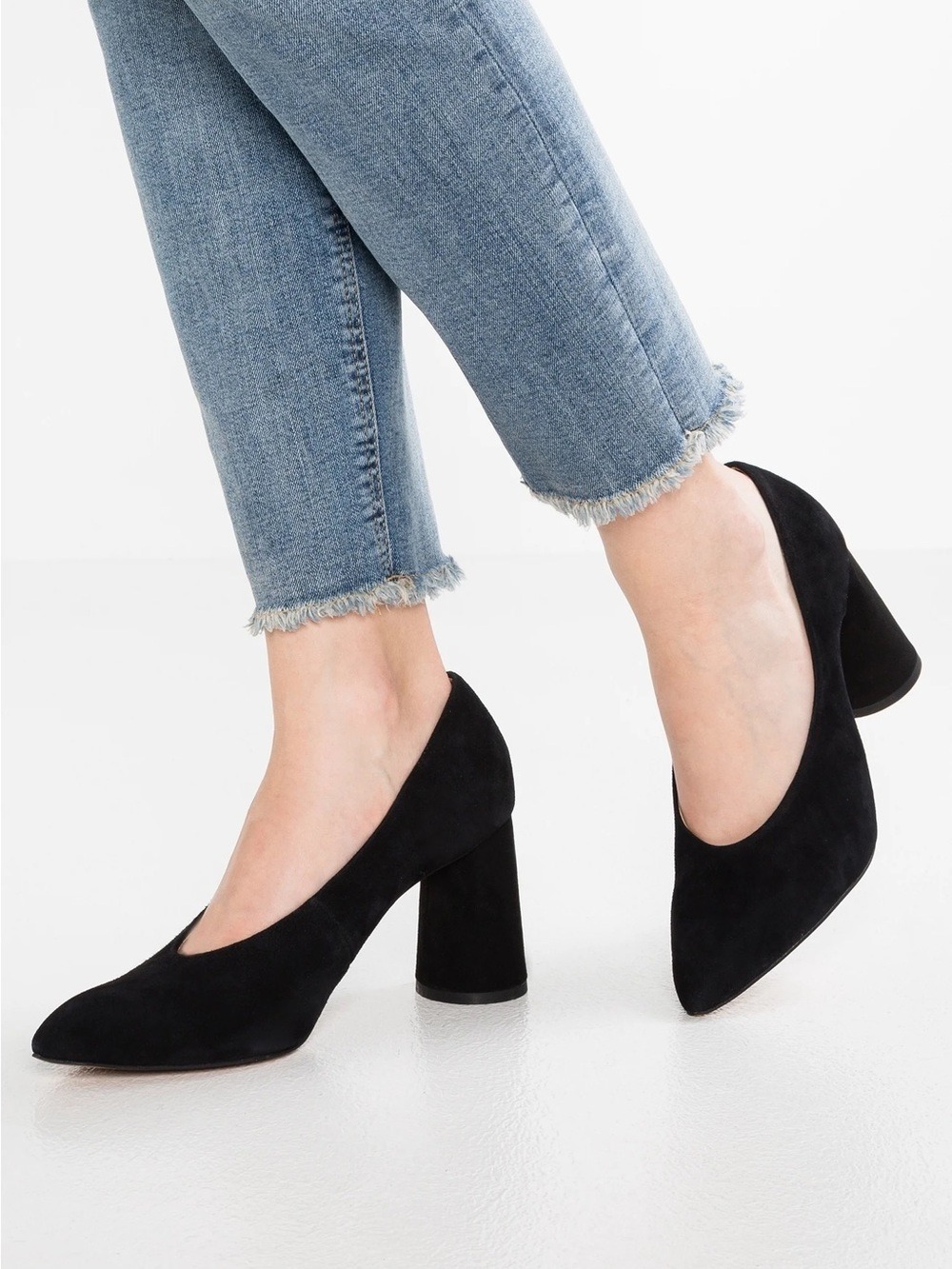 Topshop Grove Black Suede Pointed Toe Block Heel Pumps Women’s US 8.5